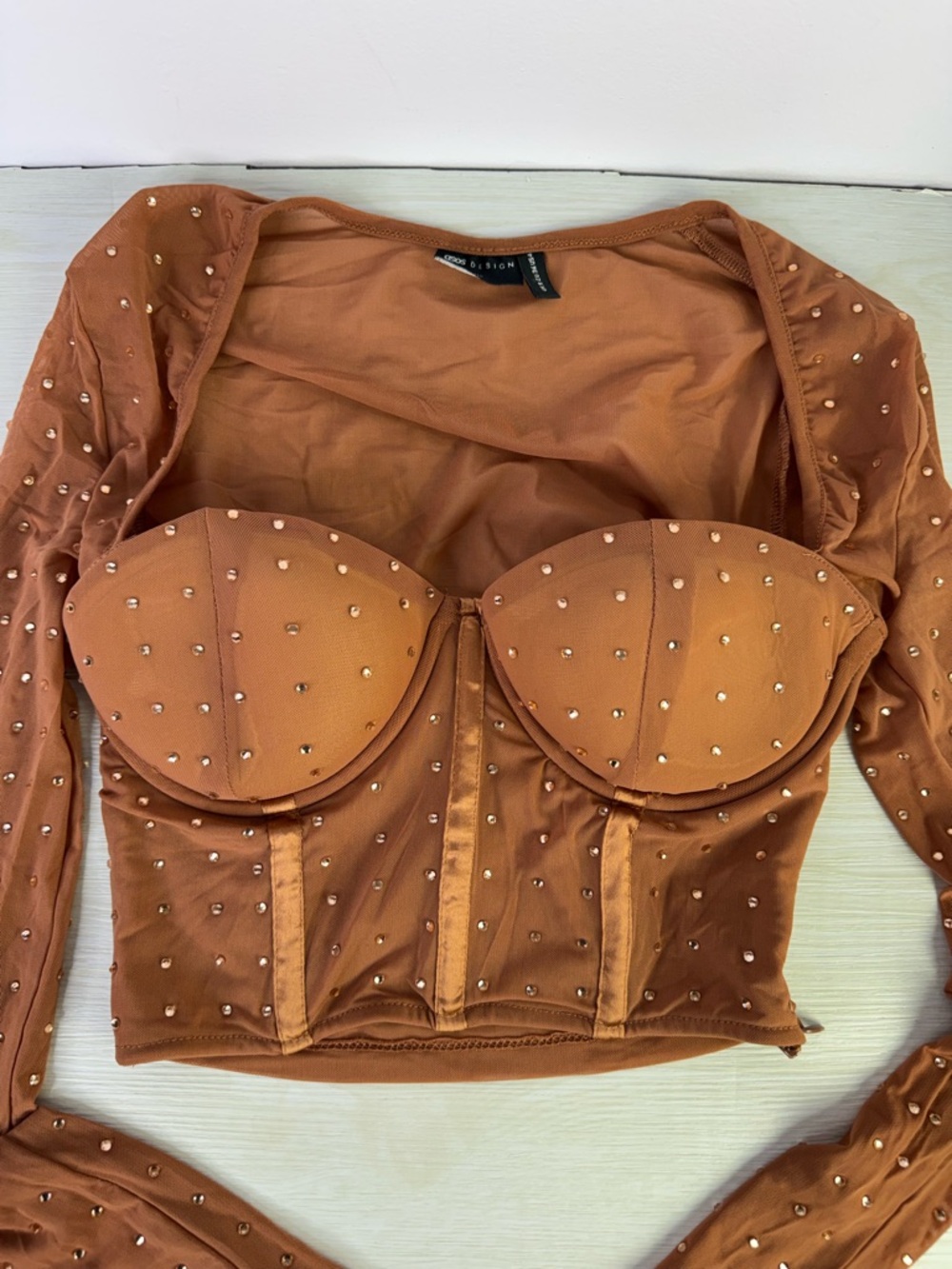 ASOS DESIGN hotfix crystal stud bust cup corset top size 4 - Picture 2 of 7